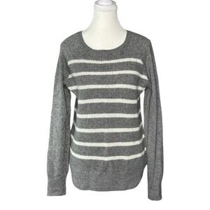J.Crew Gray White Striped Waffle Knit Raglan Soft Cozy Sweater Size Medium Women
